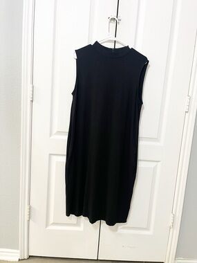 Eileen Fisher Mock Neck Boxy Dress Pockets‎ Large Black